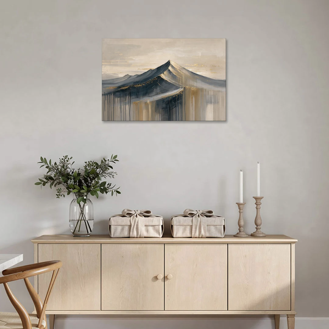 Navy Gold Abstract Painting of a Mountain Summit - Canvas Wall Art - Coffee Table - 36x24