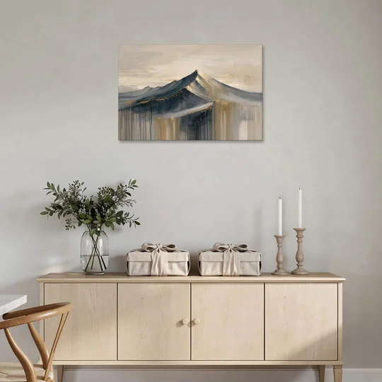 Navy Gold Abstract Painting of a Mountain Summit - Canvas Wall Art - Coffee Table - 36x24