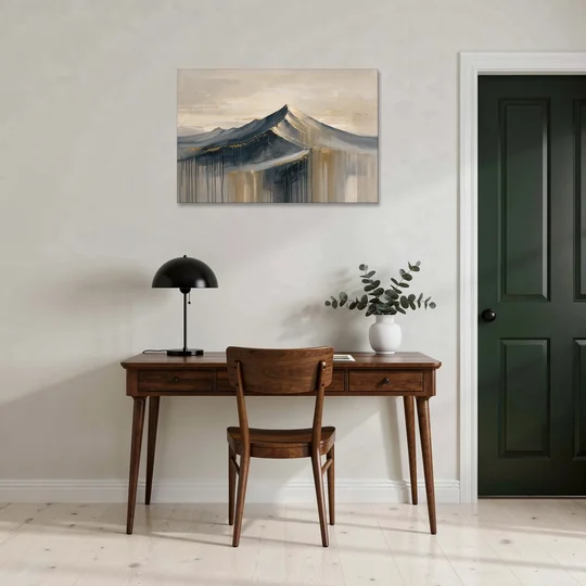 Navy Gold Abstract Painting of a Mountain Summit - Canvas Wall Art - Office - 36x24