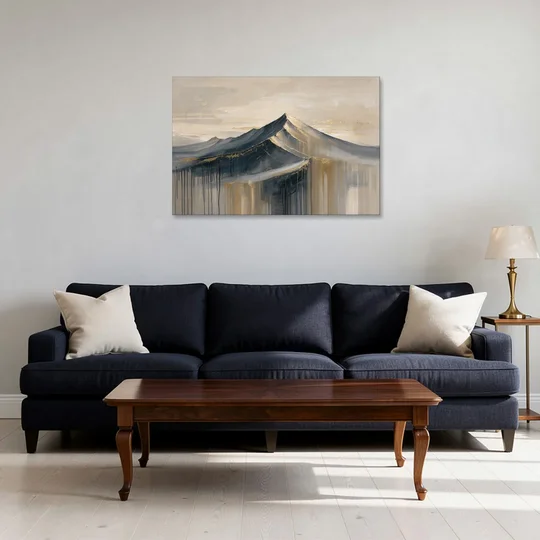 Navy Gold Abstract Painting of a Mountain Summit - Canvas Wall Art - Sofa - 36x24