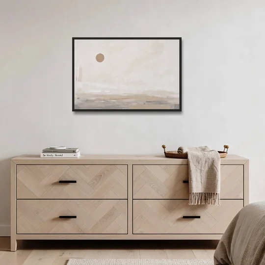Negative Space Art with a High Clay Sun - Black Framed Canvas Wall Art - Coffee Table - 36x24