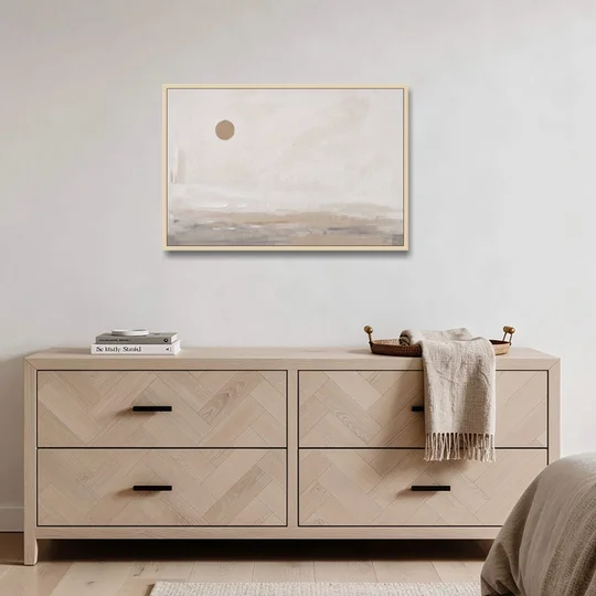 Negative Space Art with a High Clay Sun - Oak Framed Canvas Wall Art - Coffee Table - 36x24