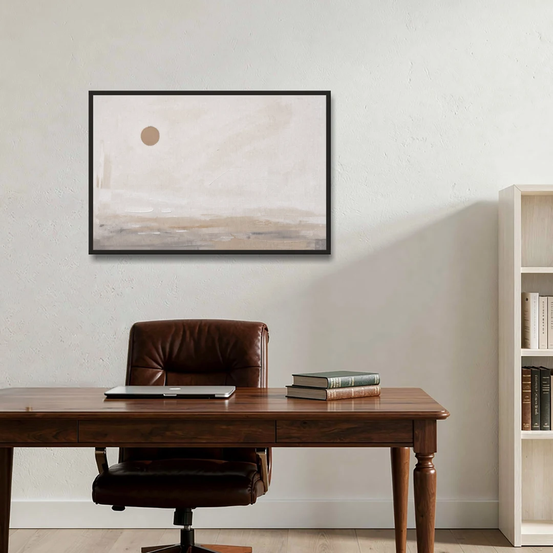 Negative Space Art with a High Clay Sun - Black Framed Canvas Wall Art - Office - 36x24
