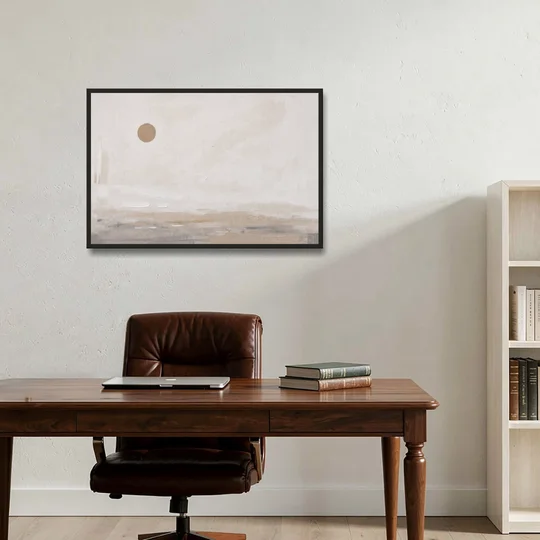 Negative Space Art with a High Clay Sun - Black Framed Canvas Wall Art - Office - 36x24
