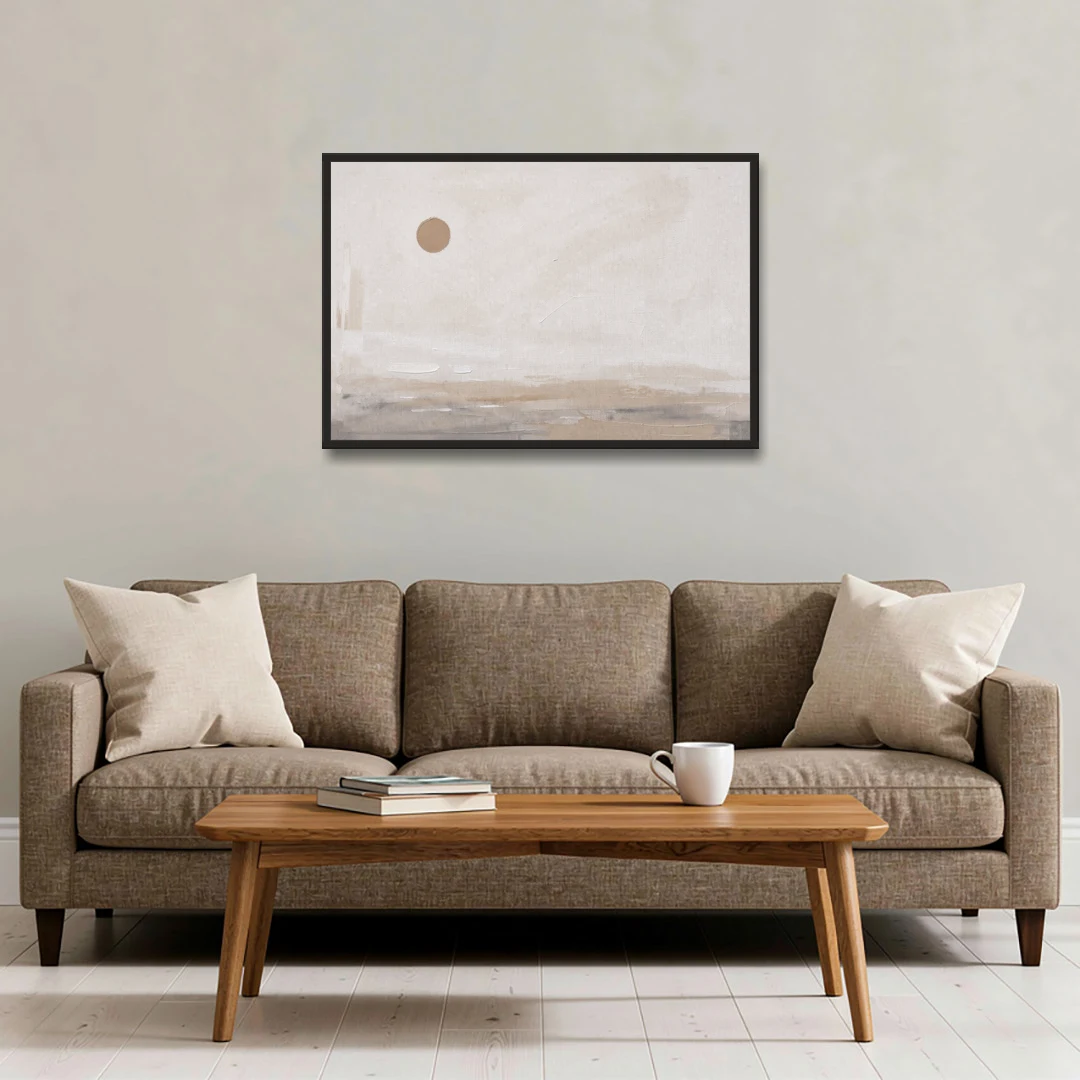 Negative Space Art with a High Clay Sun - Black Framed Canvas Wall Art - Sofa - 36x24