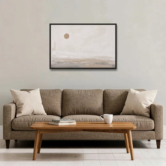 Negative Space Art with a High Clay Sun - Black Framed Canvas Wall Art - Sofa - 36x24