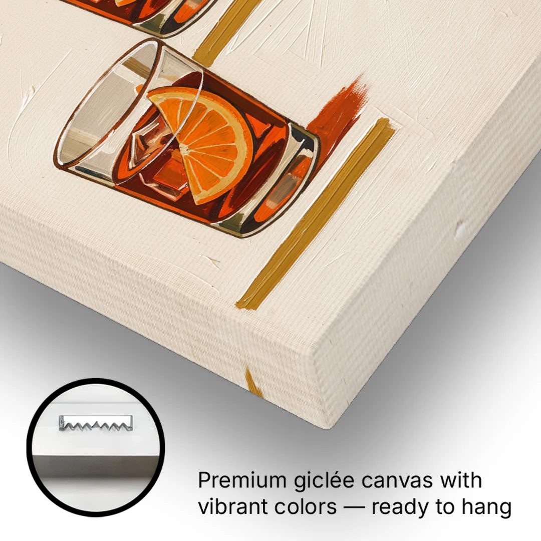 Negroni Wall Art with Three Orange Slices - Canvas Wall Art - Gallery Wrap Corner