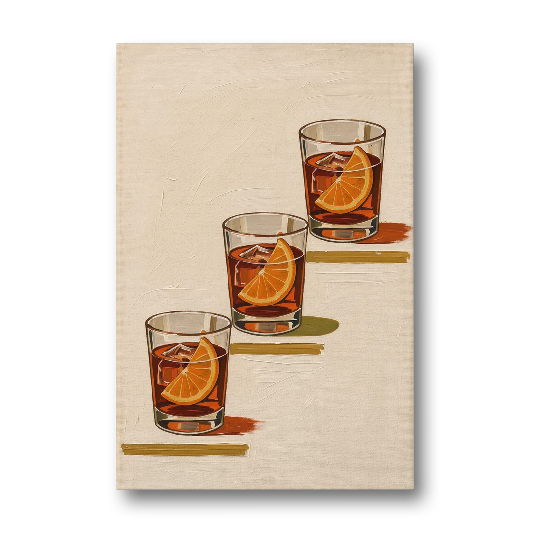Negroni Wall Art with Three Orange Slices - Canvas Wall Art - Front