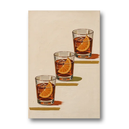 Negroni Wall Art with Three Orange Slices - Canvas Wall Art - Front