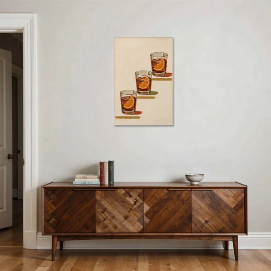 Negroni Wall Art with Three Orange Slices - Canvas Wall Art - Coffee Table - 24x36