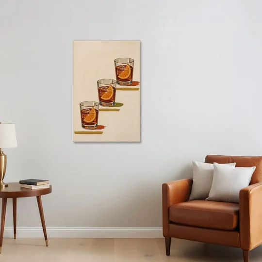 Negroni Wall Art with Three Orange Slices - Canvas Wall Art - Sofa - 24x36