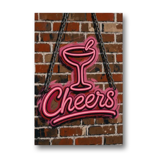 Neon Sign Wall Art Cheers Coupe on Brick - Canvas Wall Art - Front