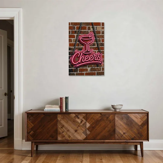Neon Sign Wall Art Cheers Coupe on Brick - Canvas Wall Art - Coffee Table - 24x36