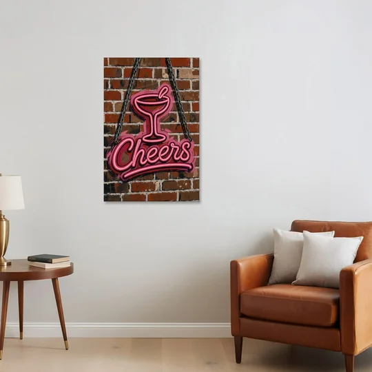 Neon Sign Wall Art Cheers Coupe on Brick - Canvas Wall Art - Sofa - 24x36