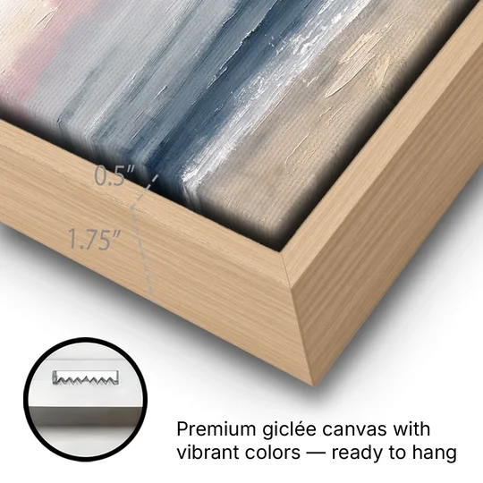 Neutral Abstract Painting of a Blush Horizon - Oak Framed Canvas Wall Art - Gallery Wrap Corner