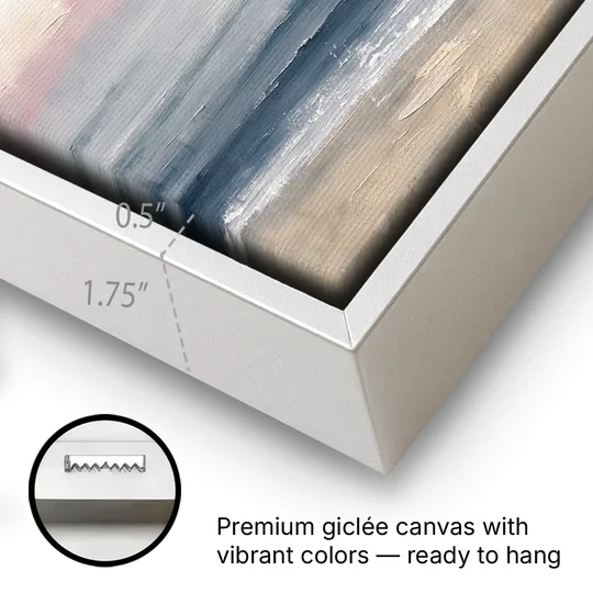 Neutral Abstract Painting of a Blush Horizon - White Framed Canvas Wall Art - Gallery Wrap Corner