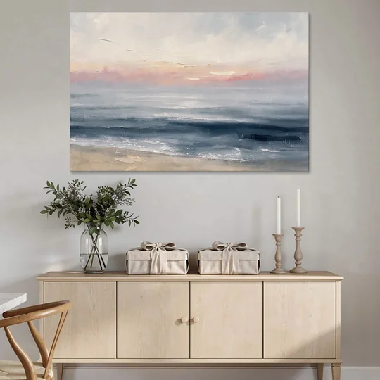 Neutral Abstract Painting of a Blush Horizon - Canvas Wall Art - Coffee Table - 60x40
