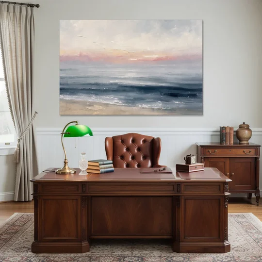 Neutral Abstract Painting of a Blush Horizon - Canvas Wall Art - Office - 60x40