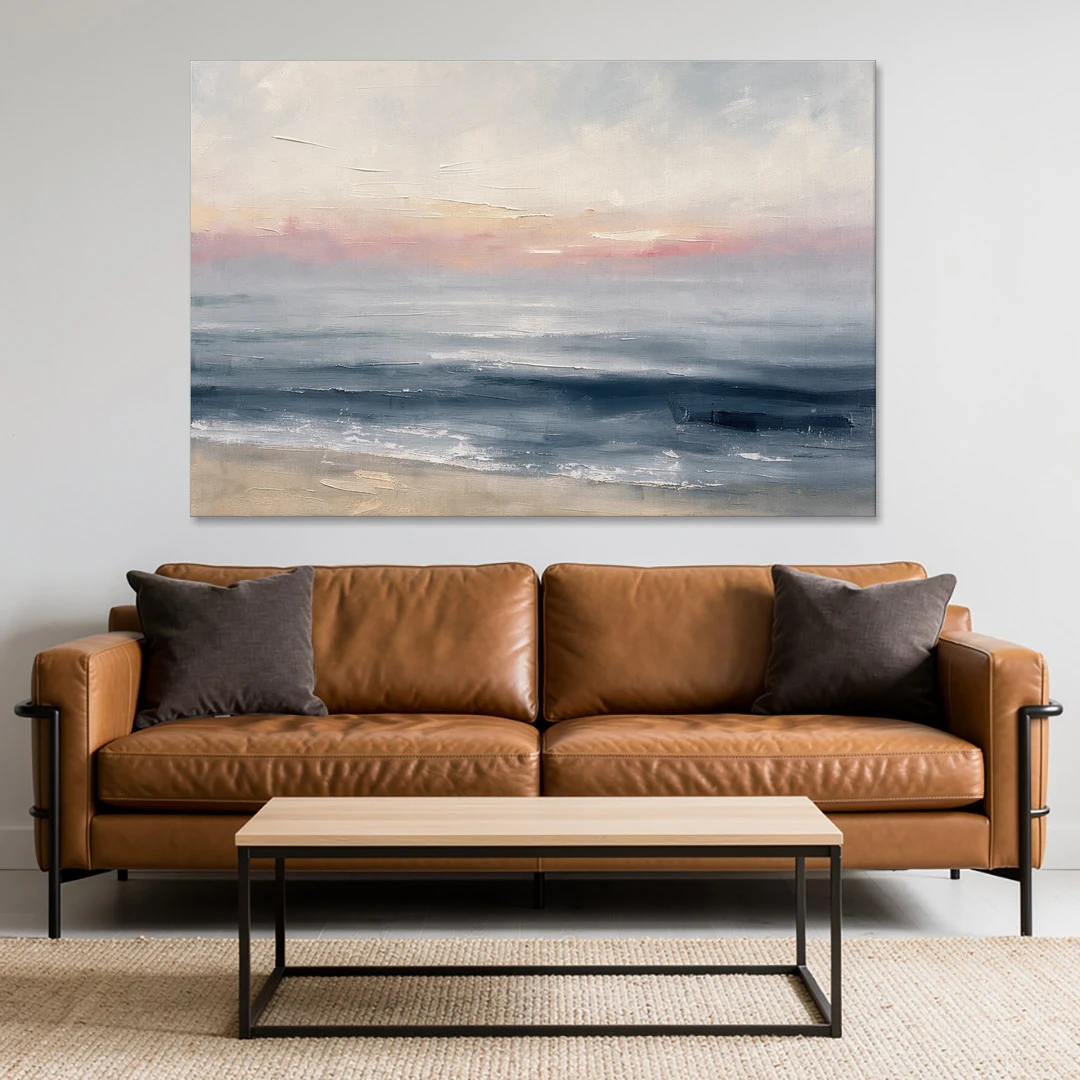 Neutral Abstract Painting of a Blush Horizon - Canvas Wall Art - Sofa - 60x40