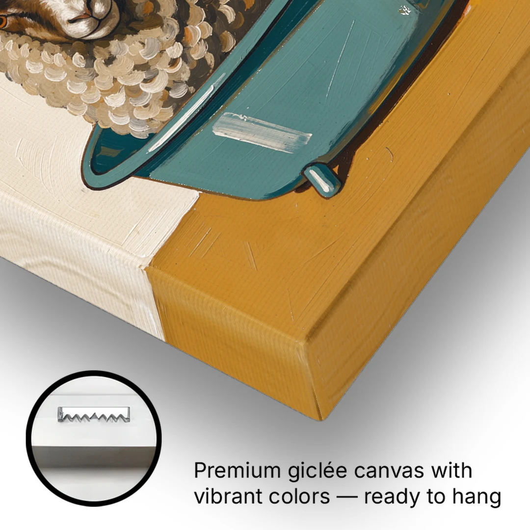 Neutral Bathroom Wall Decor Sheep in a Washtub - Canvas Wall Art - Gallery Wrap Corner