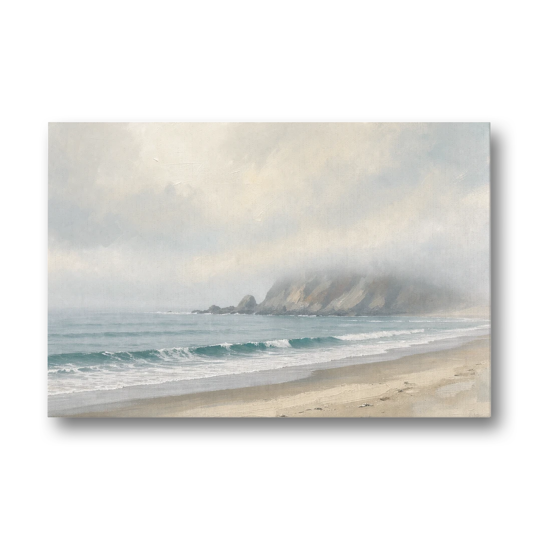 Neutral Bedroom Wall Art of a Foggy Headland - Canvas Wall Art - Front