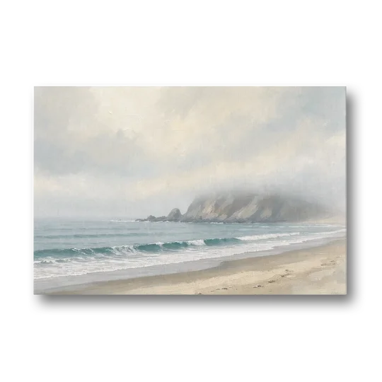 Neutral Bedroom Wall Art of a Foggy Headland - Canvas Wall Art - Front