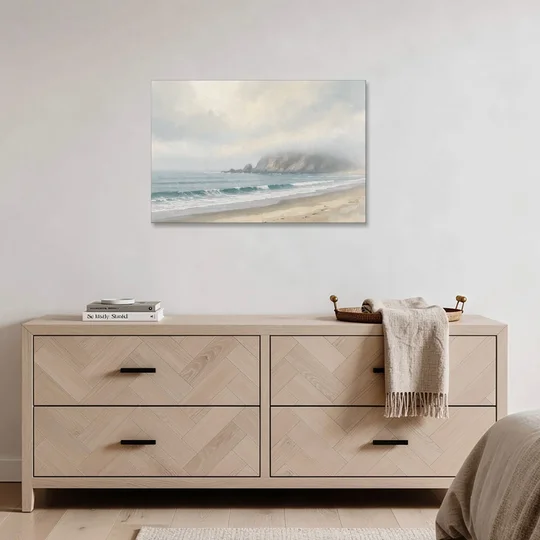 Neutral Bedroom Wall Art of a Foggy Headland - Canvas Wall Art - Coffee Table - 36x24