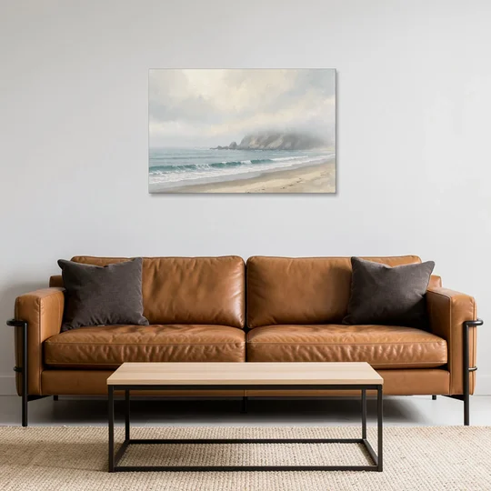 Neutral Bedroom Wall Art of a Foggy Headland - Canvas Wall Art - Sofa - 36x24