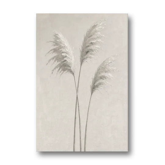 Neutral Botanical Prints of Pampas Grass Plumes - Canvas Wall Art - Front