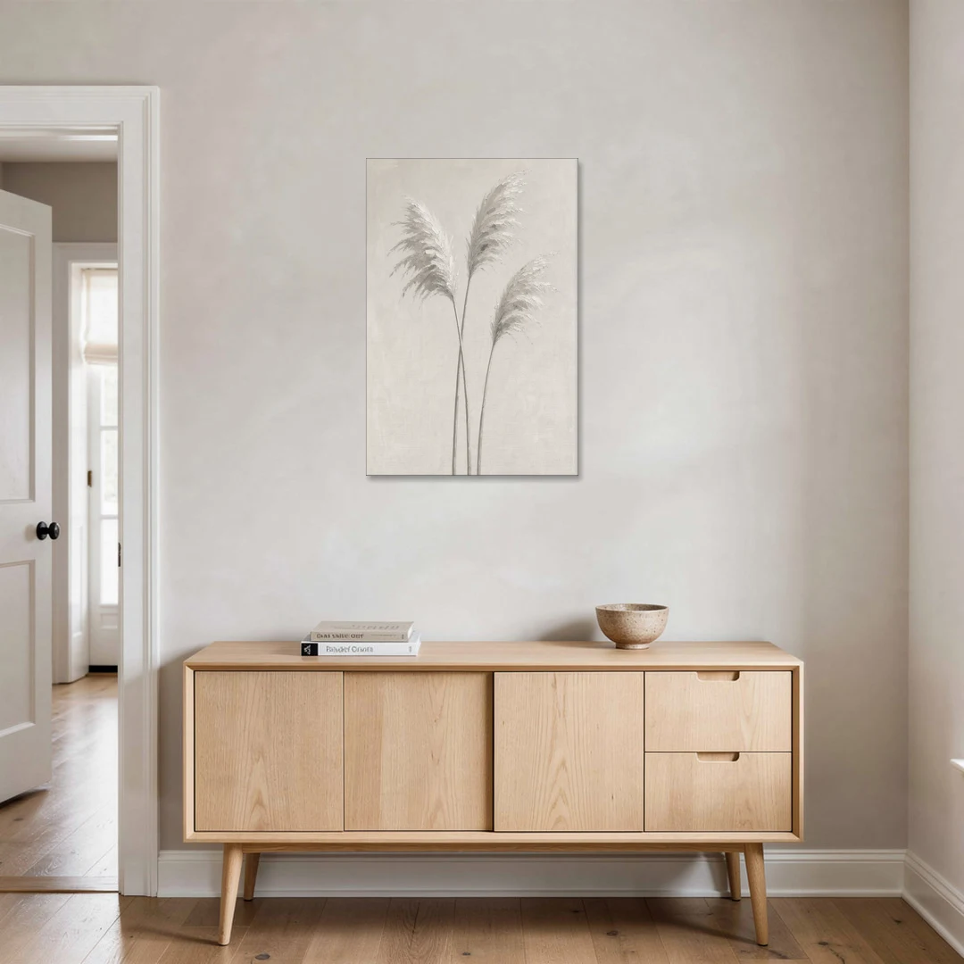 Neutral Botanical Prints of Pampas Grass Plumes - Canvas Wall Art - Coffee Table - 24x36