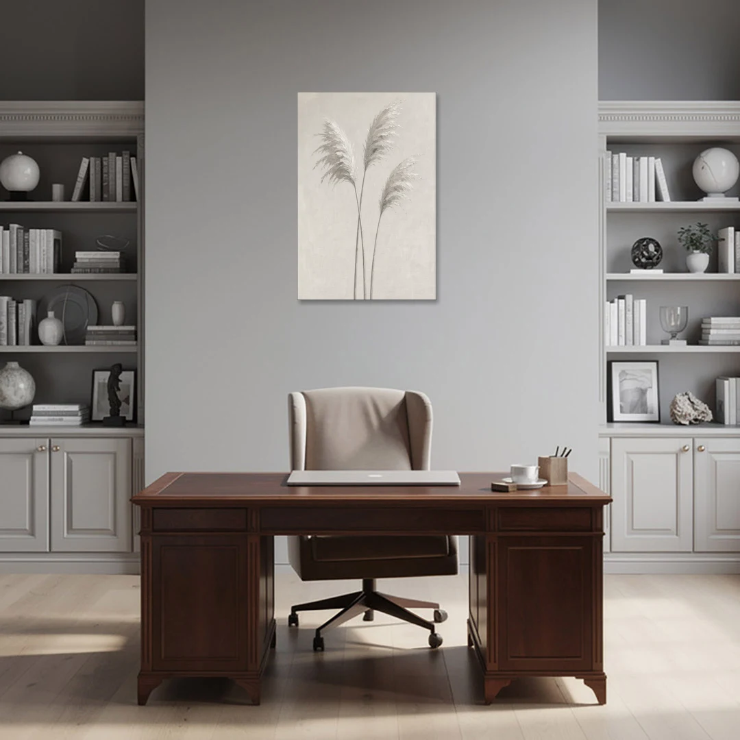 Neutral Botanical Prints of Pampas Grass Plumes - Canvas Wall Art - Office - 24x36