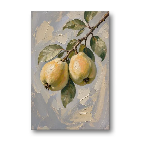 Neutral Botanical Wall Art of a Quince Branch - Canvas Wall Art - Front