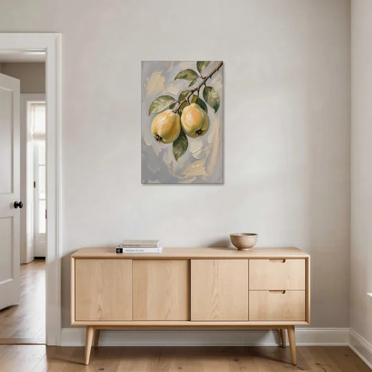 Neutral Botanical Wall Art of a Quince Branch - Canvas Wall Art - Coffee Table - 24x36