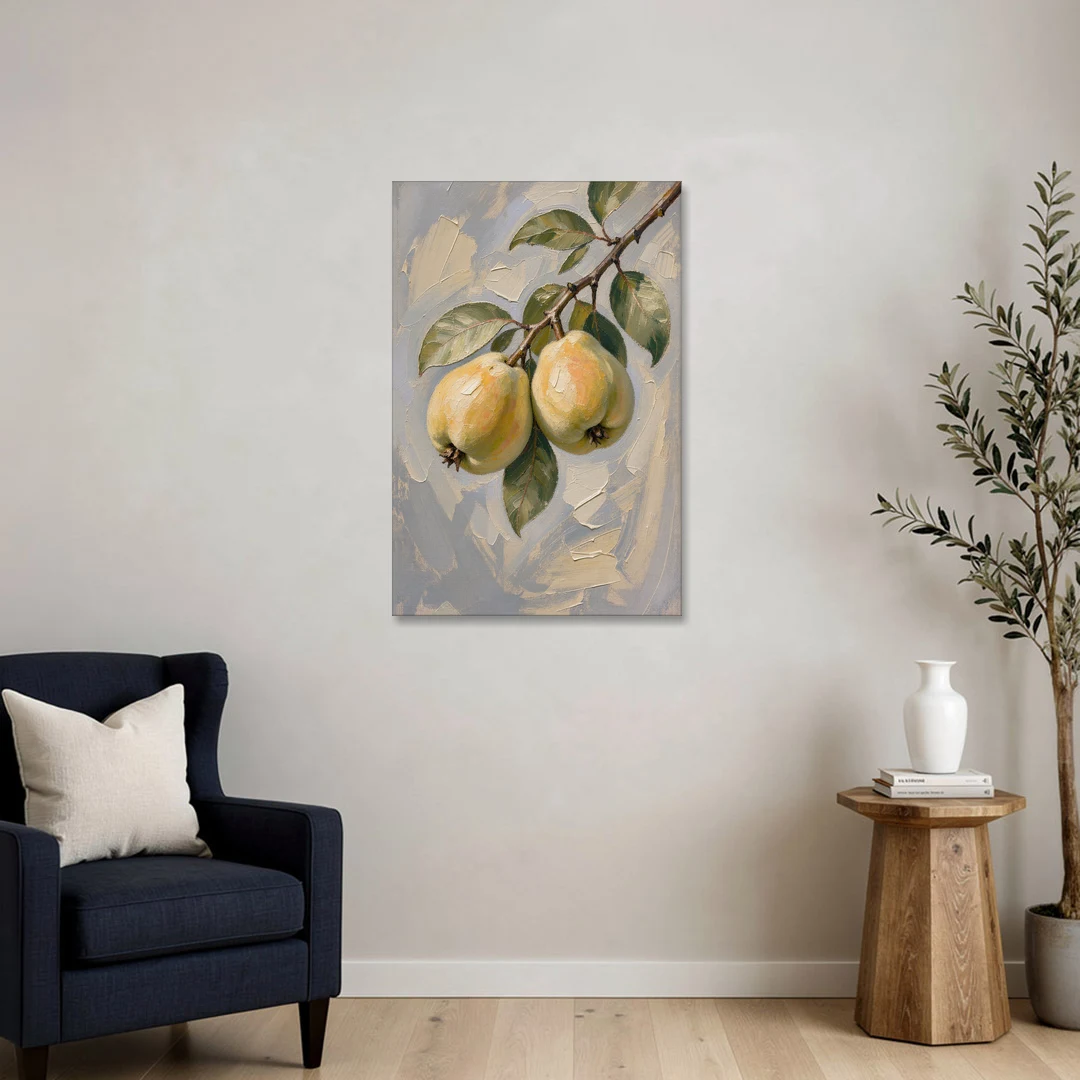 Neutral Botanical Wall Art of a Quince Branch - Canvas Wall Art - Sofa - 24x36
