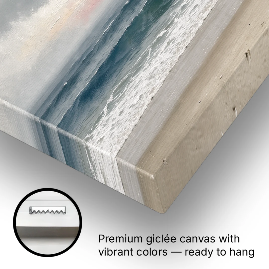 Neutral Coastal Pink Glow Over Gray Surf - Canvas Wall Art - Gallery Wrap Corner