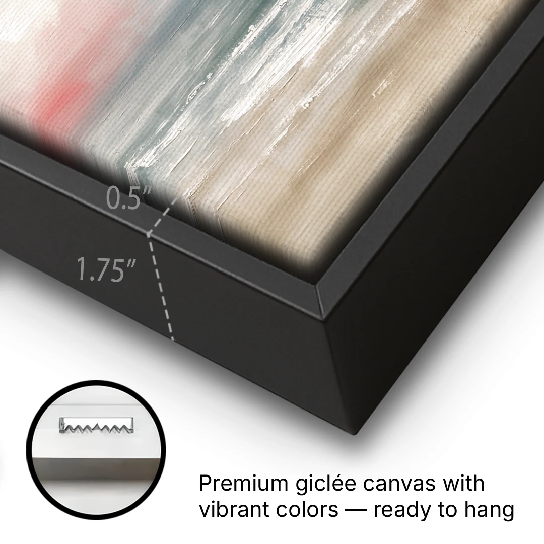 Neutral Distant Rain Squall Over a Calm Sea - Black Framed Canvas Wall Art - Gallery Wrap Corner