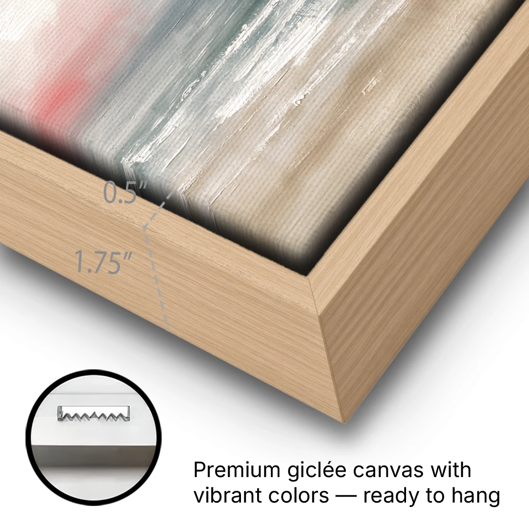 Neutral Distant Rain Squall Over a Calm Sea - Oak Framed Canvas Wall Art - Gallery Wrap Corner