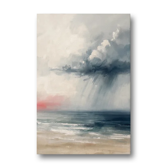 Neutral Distant Rain Squall Over a Calm Sea - Canvas Wall Art - Front