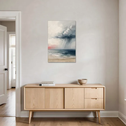 Neutral Distant Rain Squall Over a Calm Sea - Canvas Wall Art - Coffee Table - 24x36