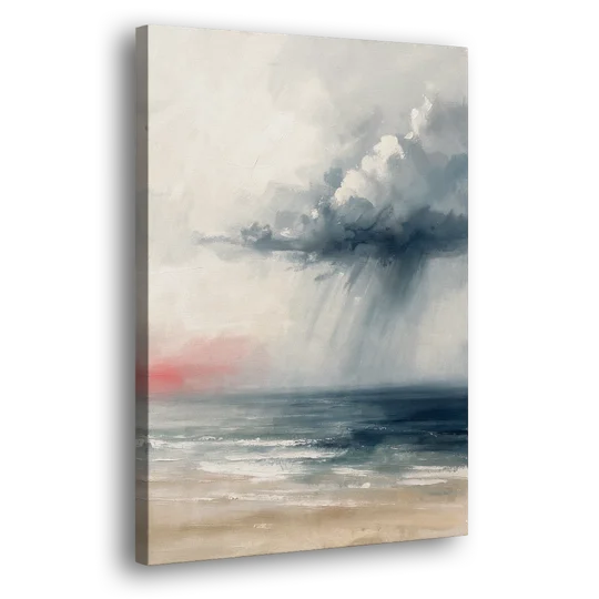 Neutral Distant Rain Squall Over a Calm Sea - Canvas Wall Art - Side