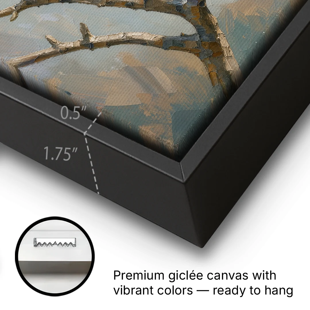 Neutral Flower Painting of a Cream Magnolia Branch - Black Framed Canvas Wall Art - Gallery Wrap Corner