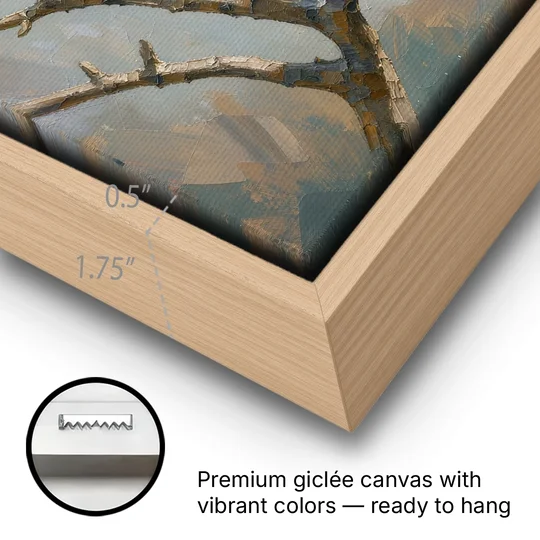 Neutral Flower Painting of a Cream Magnolia Branch - Oak Framed Canvas Wall Art - Gallery Wrap Corner