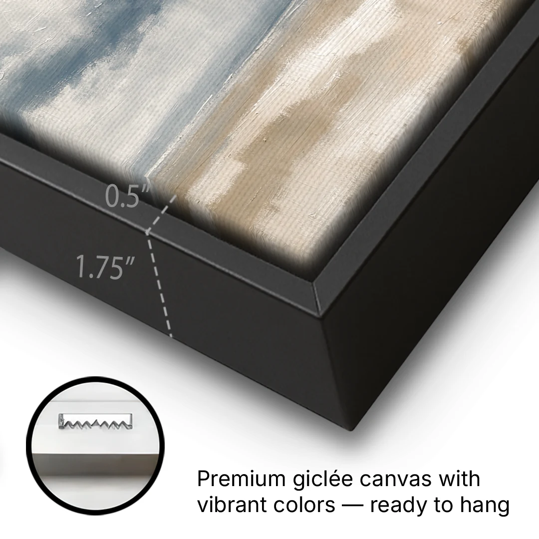 Neutral Landscape of Passing Rain Over the Plain - Black Framed Canvas Wall Art - Gallery Wrap Corner