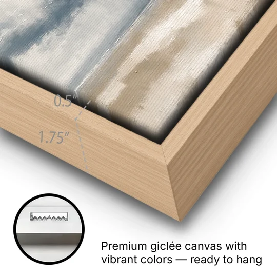 Neutral Landscape of Passing Rain Over the Plain - Oak Framed Canvas Wall Art - Gallery Wrap Corner