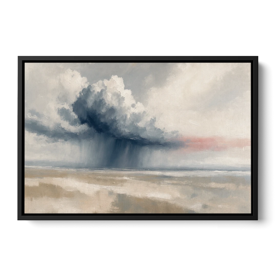 Neutral Landscape of Passing Rain Over the Plain - Black Framed Canvas Wall Art - Front