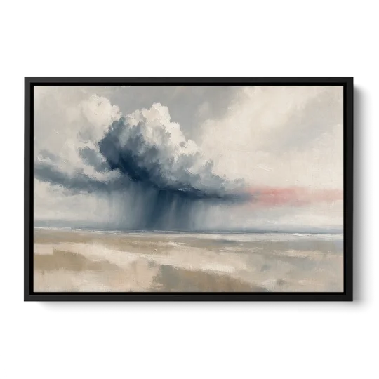 Neutral Landscape of Passing Rain Over the Plain - Black Framed Canvas Wall Art - Front