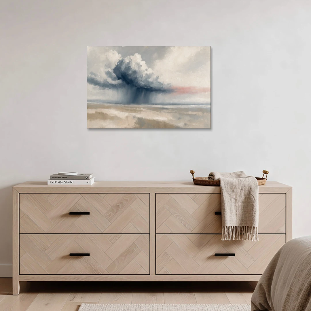 Neutral Landscape of Passing Rain Over the Plain - Canvas Wall Art - Coffee Table - 36x24