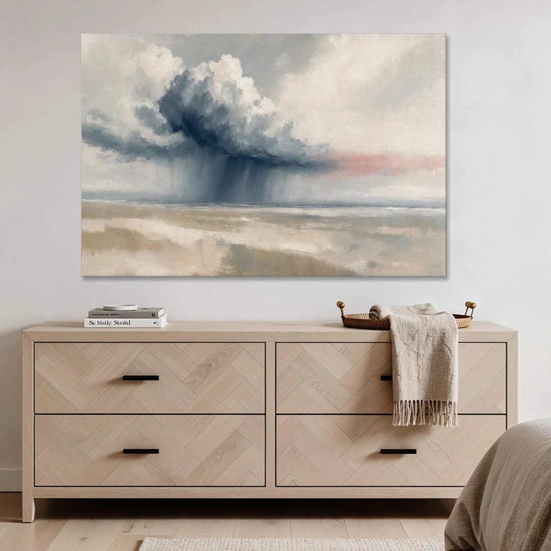 Neutral Landscape of Passing Rain Over the Plain - Canvas Wall Art - Coffee Table - 60x40