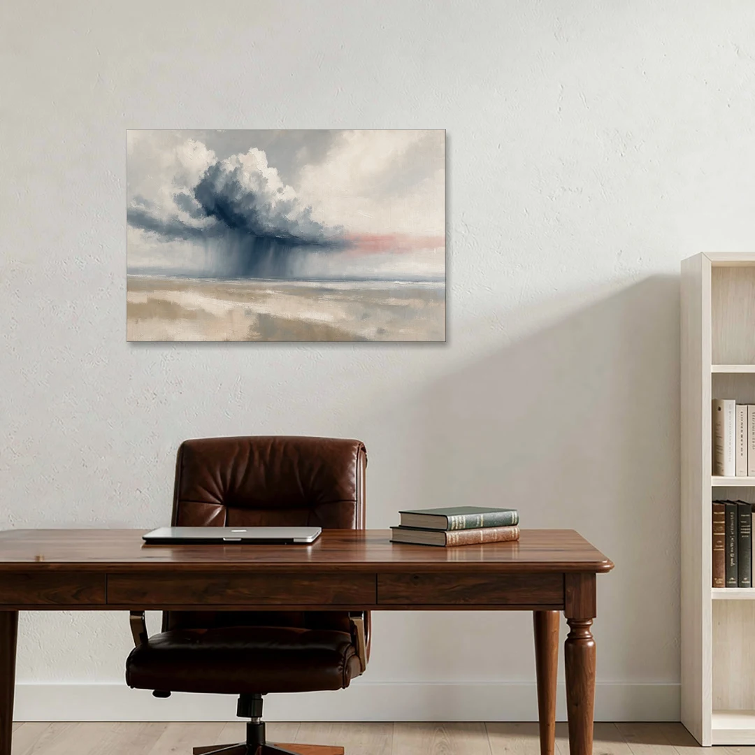 Neutral Landscape of Passing Rain Over the Plain - Canvas Wall Art - Office - 36x24
