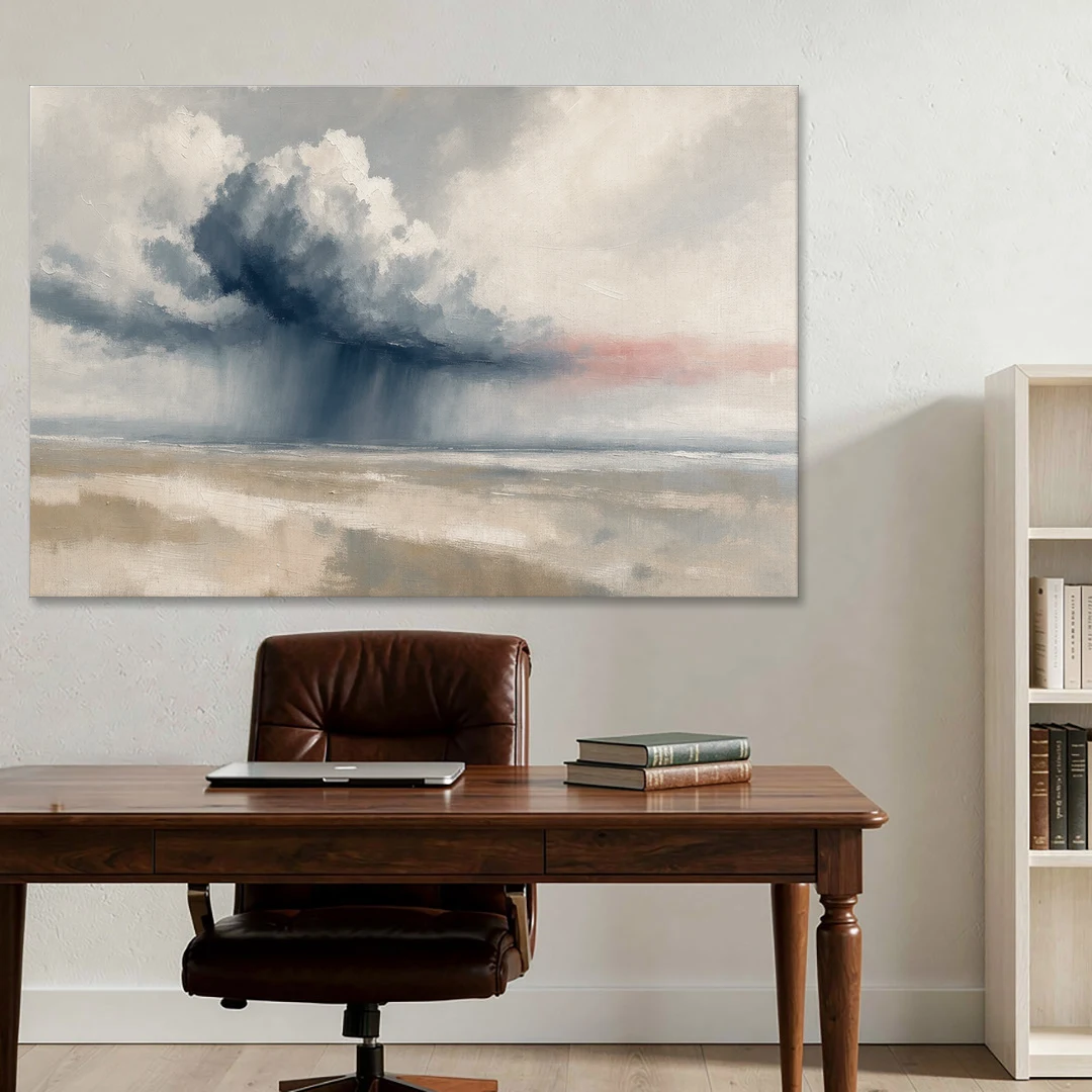 Neutral Landscape of Passing Rain Over the Plain - Canvas Wall Art - Office - 60x40